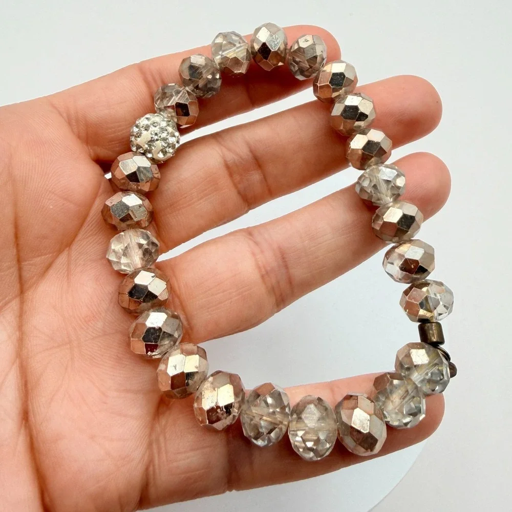 Vintage Y2K Erimish Silver Tone Stretch Beaded Bracelet Women's Classic Jewelry‎